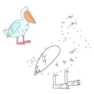 Connect the dots game pelican vector illustration Stock Illustration