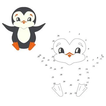 Connect the dots game penguin vector illustration Stock Illustration