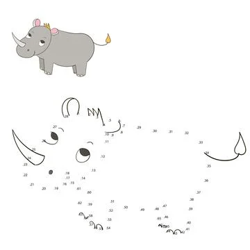 Connect the dots game rhino vector illustration Stock Illustration