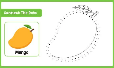 Connect the dots mango puzzle worksheet kids learning activity vector illus.. Ilustração Stock