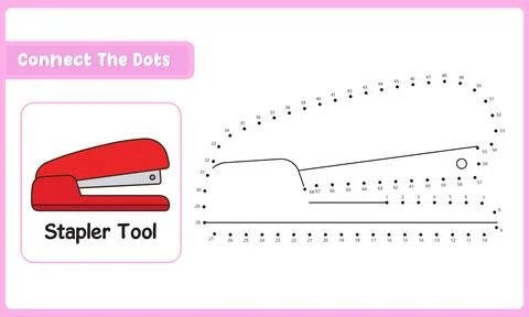 Connect The Dots Stapler Tool. Dot To Dot Educational Game. Vector Illustrati Stock Illustration