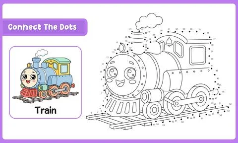 Connect The Dots Train Vehicle. Dot To Dot Educational Game. Vector Illustr.. Stock-Illustration