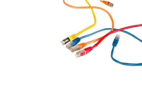 Connect Lan cable isolated on white background. Multi-colored Stock Photos