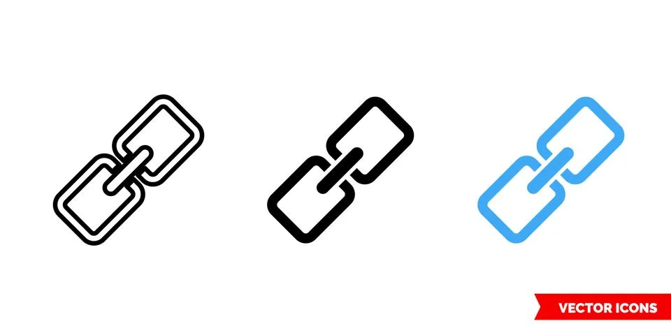 Connect link icon of 3 types color, black and white, outline. Isolated vector Illustrazione stock