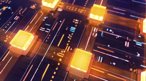 Connect multiple processors, running computing technology, technology data tr 스톡 일러스트