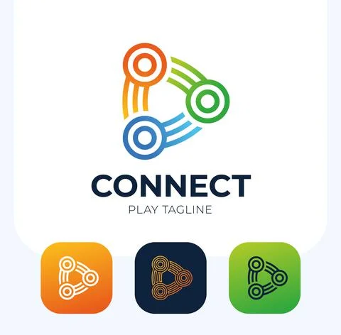Connect play button vector logo. link connection with triangle and circle sha Stock Illustration