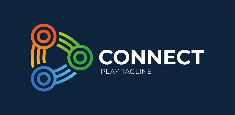 Connect play button vector logo. link connection with triangle and circle sha Stock Illustration