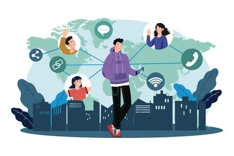 Connect Social Media Network Flowchart With Online Calls. Stock Illustration