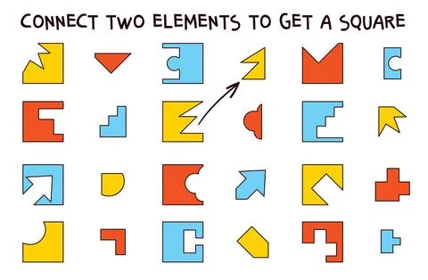 Connect two elements to get a square. Educational game for children 스톡 일러스트