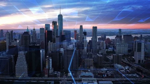 Connected aerial view of the Financial District in New York City. Stock Footage