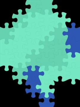 Connected blank puzzle pieces in three different colors in black isolated bac Stock Illustration