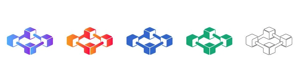 Connected Blockchain Nodes Network Icon Set Stock Illustration