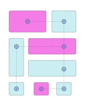Connected blocks network diagram with linked nodes 2D cartoon clip art Illustrazione stock