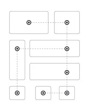 Connected blocks network diagram with linked nodes black white cartoon clipar Illustrazione stock