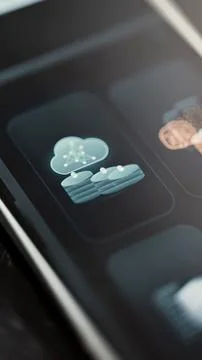 Connected blue cloud floats above three layered coin stacks marked 库存照片