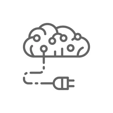 Connected brain to circuit board, artificial intelligence line icon. Stock Illustration