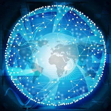 Connected bright dots with world map Stock Illustration