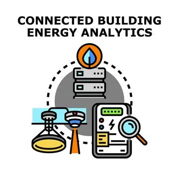 Connected building energy analytics system monitoring Illustrazione stock