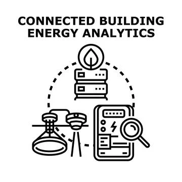 Connected building energy analytics system monitoring Ilustração Stock