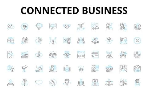 Connected business linear icons set. Collaboration, Innovation, Integration Stock Illustration
