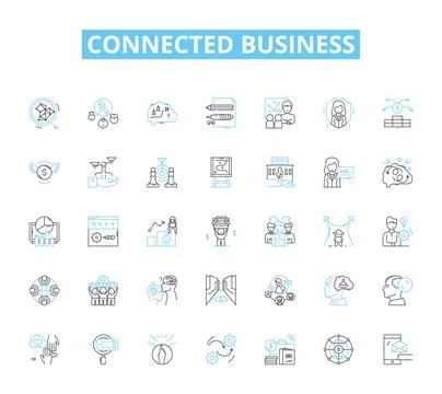 Connected business linear icons set. Collaboration, Innovation, Integration Stock Illustration