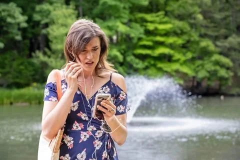 Connected Campus Chronicles: Journey of a Tech-Forward Brunette College Stu.. Stock Photos