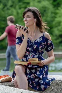 Connected Campus Chronicles: Journey of a Tech-Forward Brunette College Stu.. Stock Photos