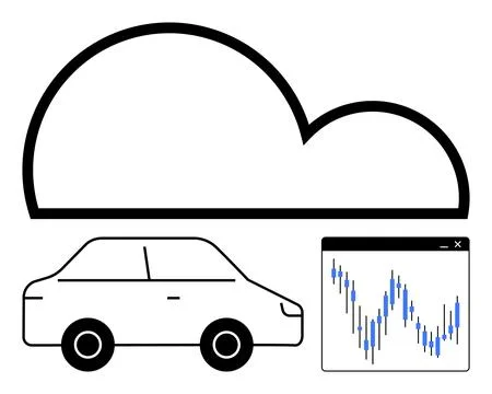 Connected Car Concept with Cloud Storage and Data Analytics Illustrazione stock