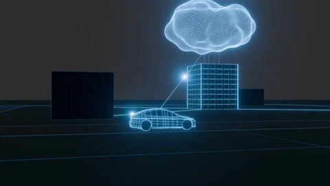 Connected Car Data Flow Smart City Cloud Network 4K Loop Visualization Blue Neon 库存影片 333303075