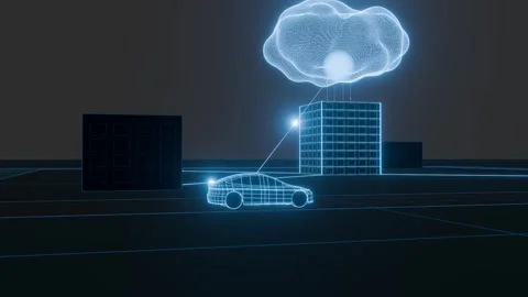 Connected Car fast Data Flow Smart City Cloud Network 4K Loop Visualization Blue Video stock 333303078