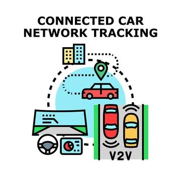 Connected car network tracking driving autonomous vehicles Stock Illustration