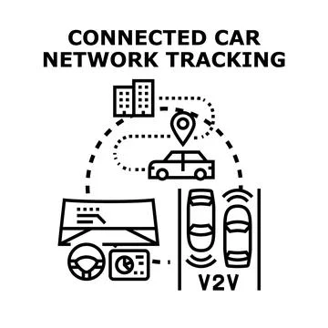 Connected car network tracking driving autonomous vehicles Stock Illustration