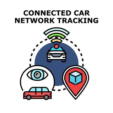 Connected car network tracking global positioning system concept Stock Illustration