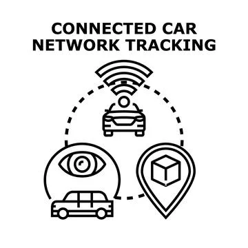 Connected car network tracking global positioning system concept イラスト素材