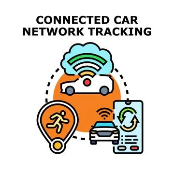 Connected car network tracking vehicle location concept Illustrazione stock