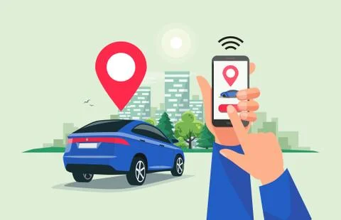 Connected Car Sharing Service Remote Controlled Via Smartphone App Stock Illustration