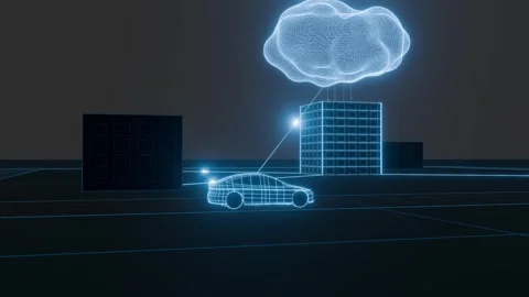 Connected Car WideShot Data Exchange Cloud Bidirectional Communication 4K Loop 库存影片 333304963