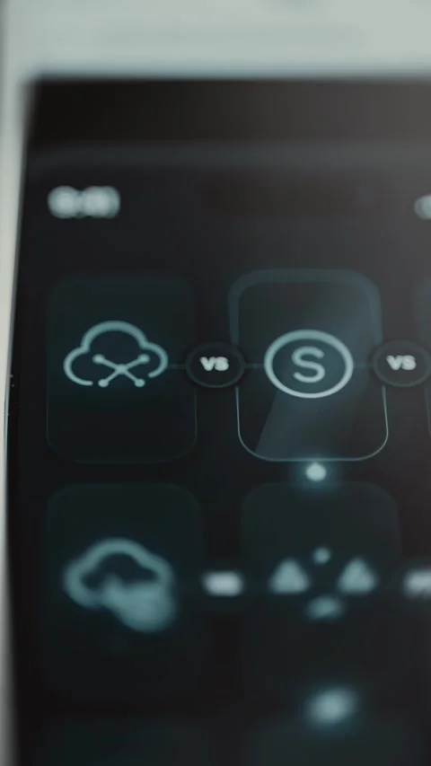 Connected cloud icon faces a circular private system symbol Stock Footage 343375420