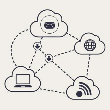 Connected Cloud Icons , Visualizing Digital Networking イラスト素材