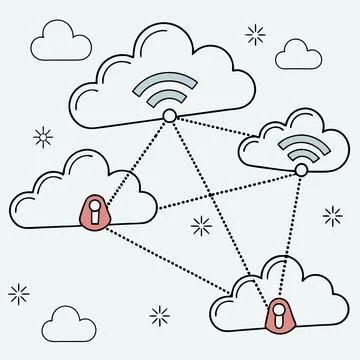 Connected Cloud Icons , Visualizing Digital Networking Stock Illustration