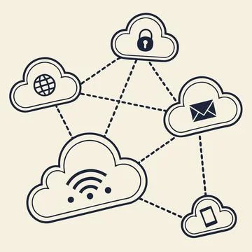 Connected Cloud Icons , Visualizing Digital Networking Stock Illustration