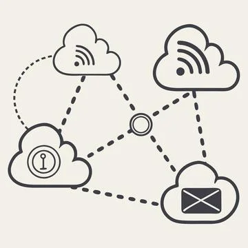 Connected Cloud Icons , Visualizing Digital Networking Stock Illustration