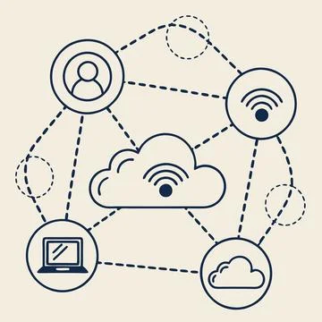 Connected Cloud Icons , Visualizing Digital Networking Stock Illustration