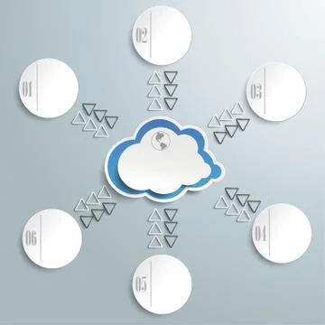 Connected cloud with six circles infographic Stock Illustration