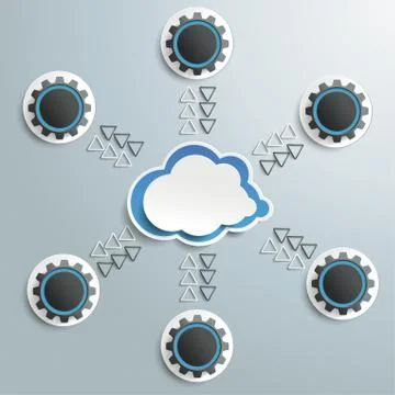 Connected cloud with six gears infographic piad 스톡 일러스트