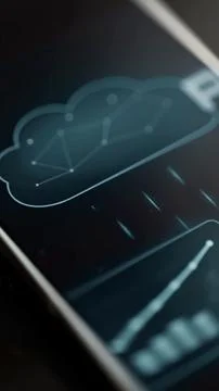Connected cloud symbol appears over descending data streaks and the edge 库存照片