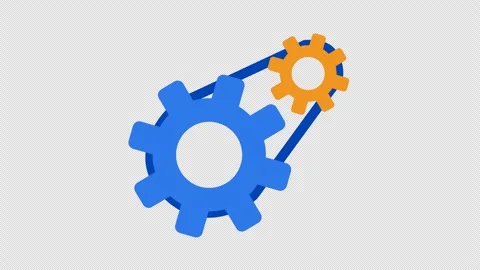 Connected cogs system logo in cartoon animation. Business collaboration icon. Stock Footage 313061918