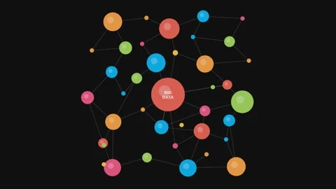 Connected colorful circles and lines forming network on black background. Stock Footage 340971259
