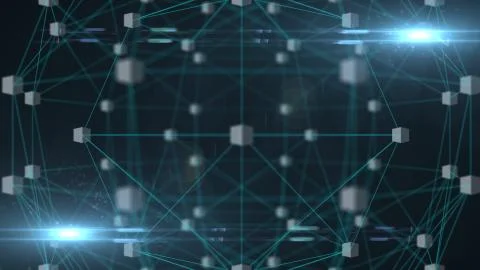 Connected communications network infrastructure cloud big data polygon render Stock Illustration