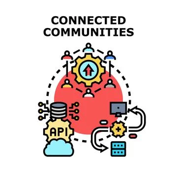 Connected communities sharing data through digital networks Stock Illustration